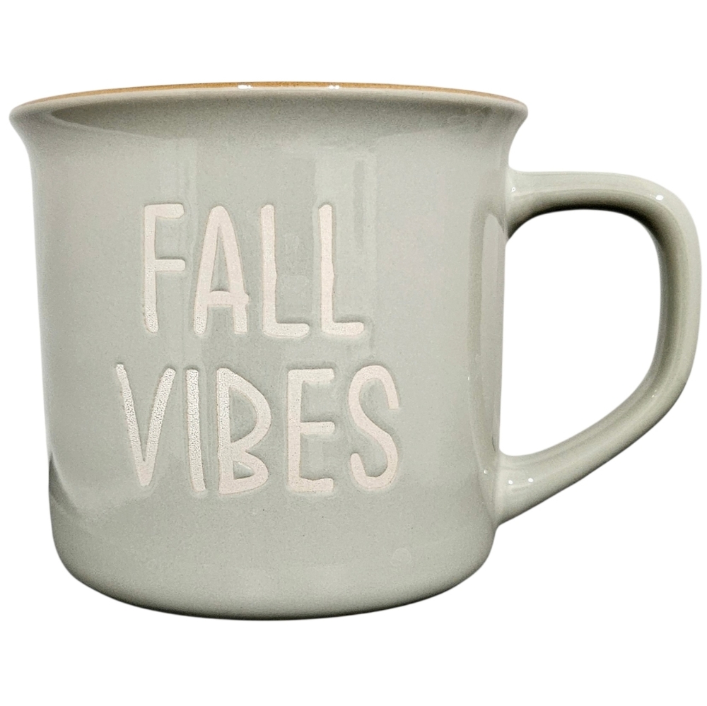 FALL VIBES mug gray white ceramic coffee tea cocoa cozy cottagecore 16 oz VGUC